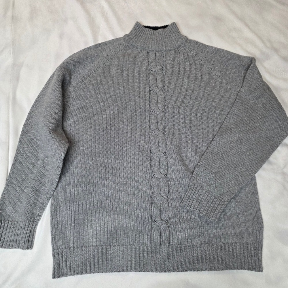 Phys Sci Mens XXL Grey 100% Cotton Mock Neck Cable Knit Raglan Pullover Sweater